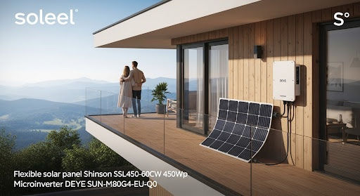 Balkoninė elektrinė su lengvais lanksčiais saulės moduliais