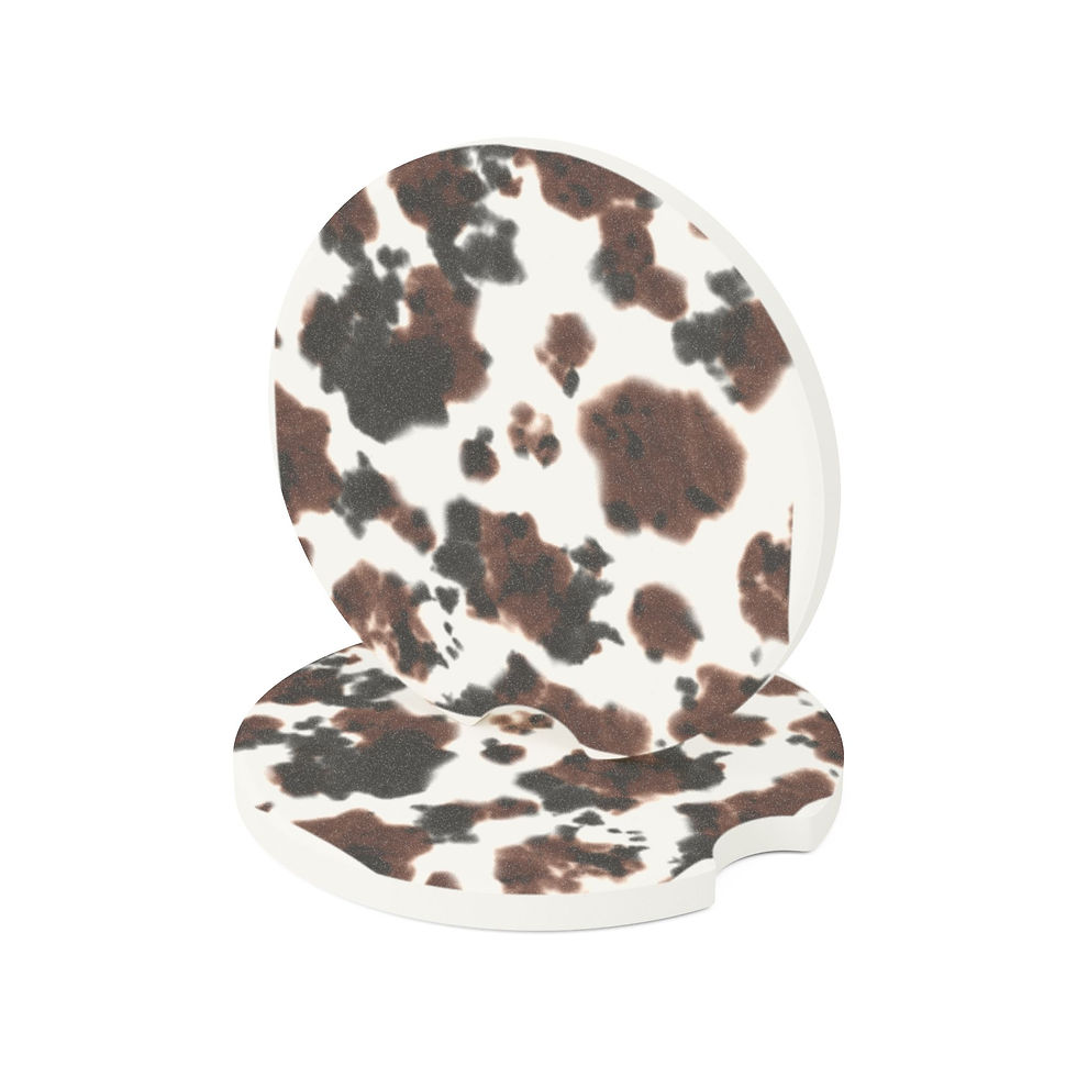 Thumbnail: Soapstone Cowhide Car Cup Coaster — Brown Speckled Drink Holder