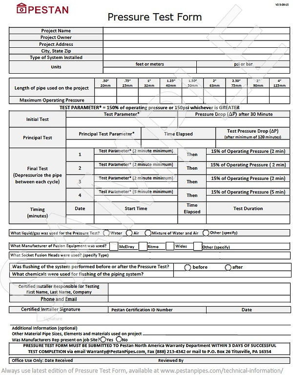 Pressure Test Form