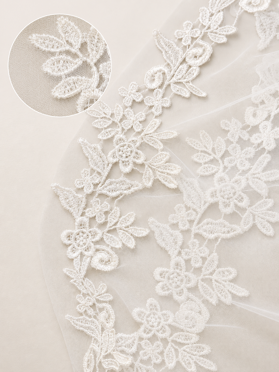 Thumbnail: Romantic Floral Lace Trim Bridal Veil