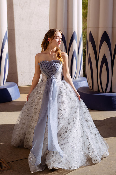 fitted lace wedding dress Meadow Maxi Dress Cream/Dusty Blue / L main image 0