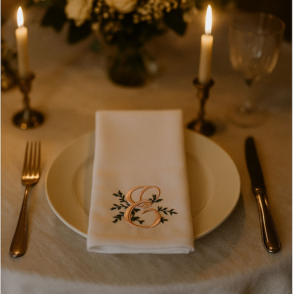 Katoenen servetten met monogram en roosjes geborduurd