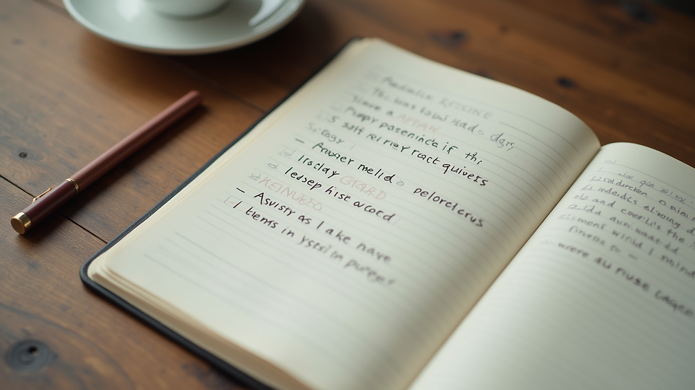 High angle view of a notebook with mindfulness exercises written