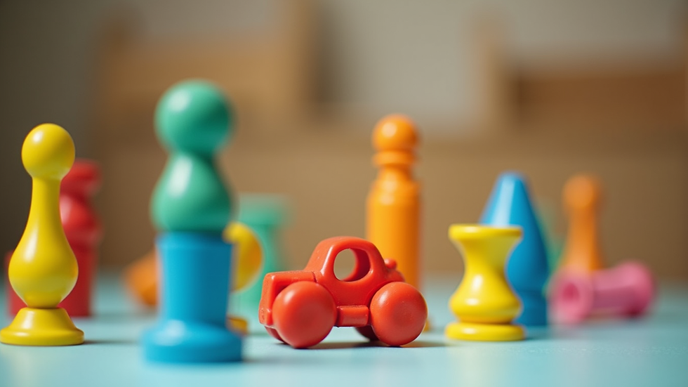 Close-up view of colourful toys arranged for interactive play