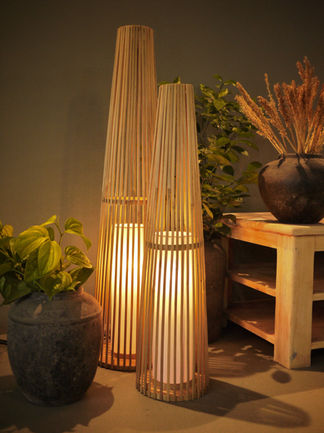 A pair of Japanese style bamboo floor lamps