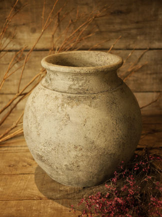 Grey Terracotta Vase Planter with wooden background