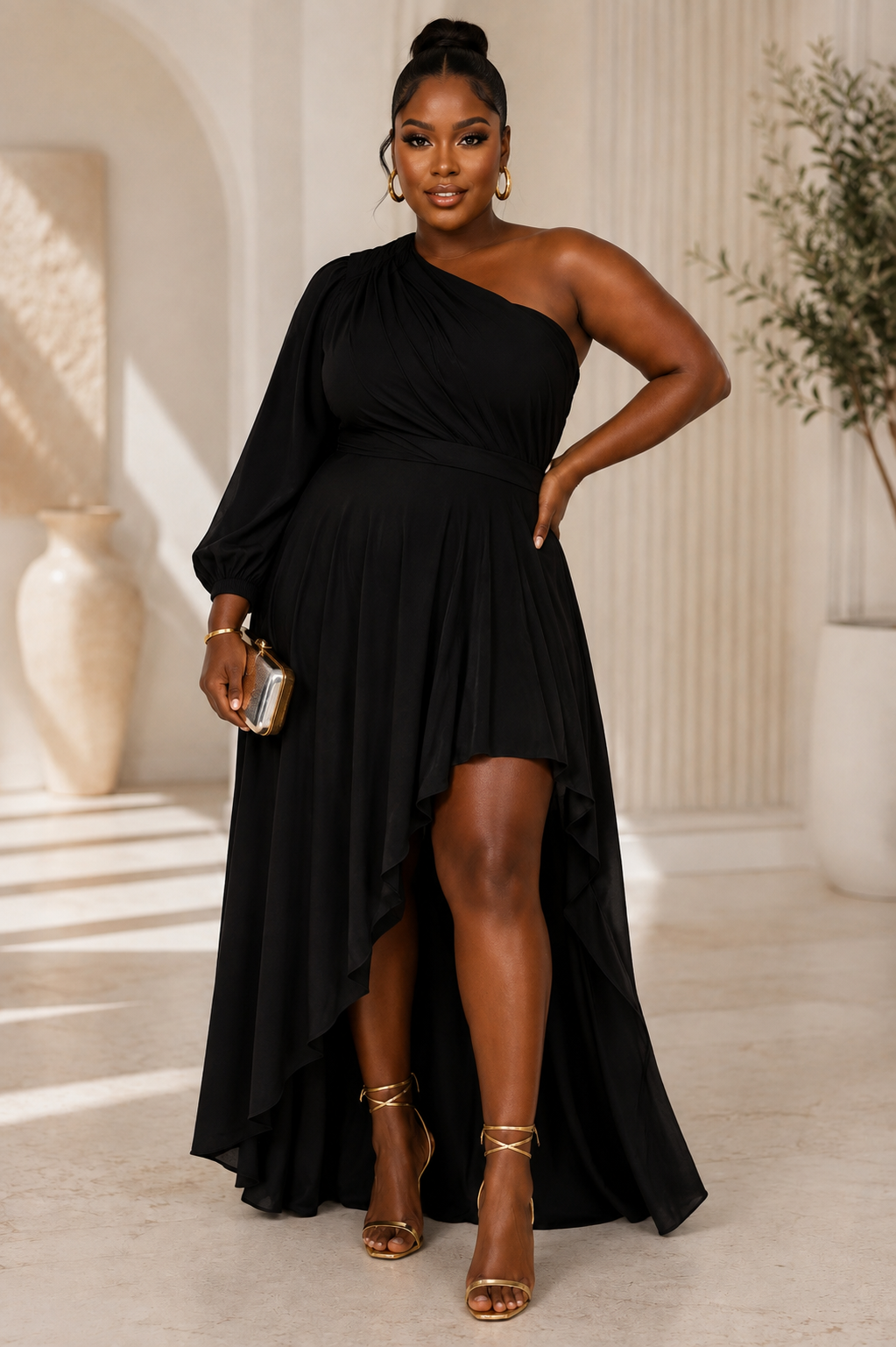 One Shoulder Bishop Sleeve Dress