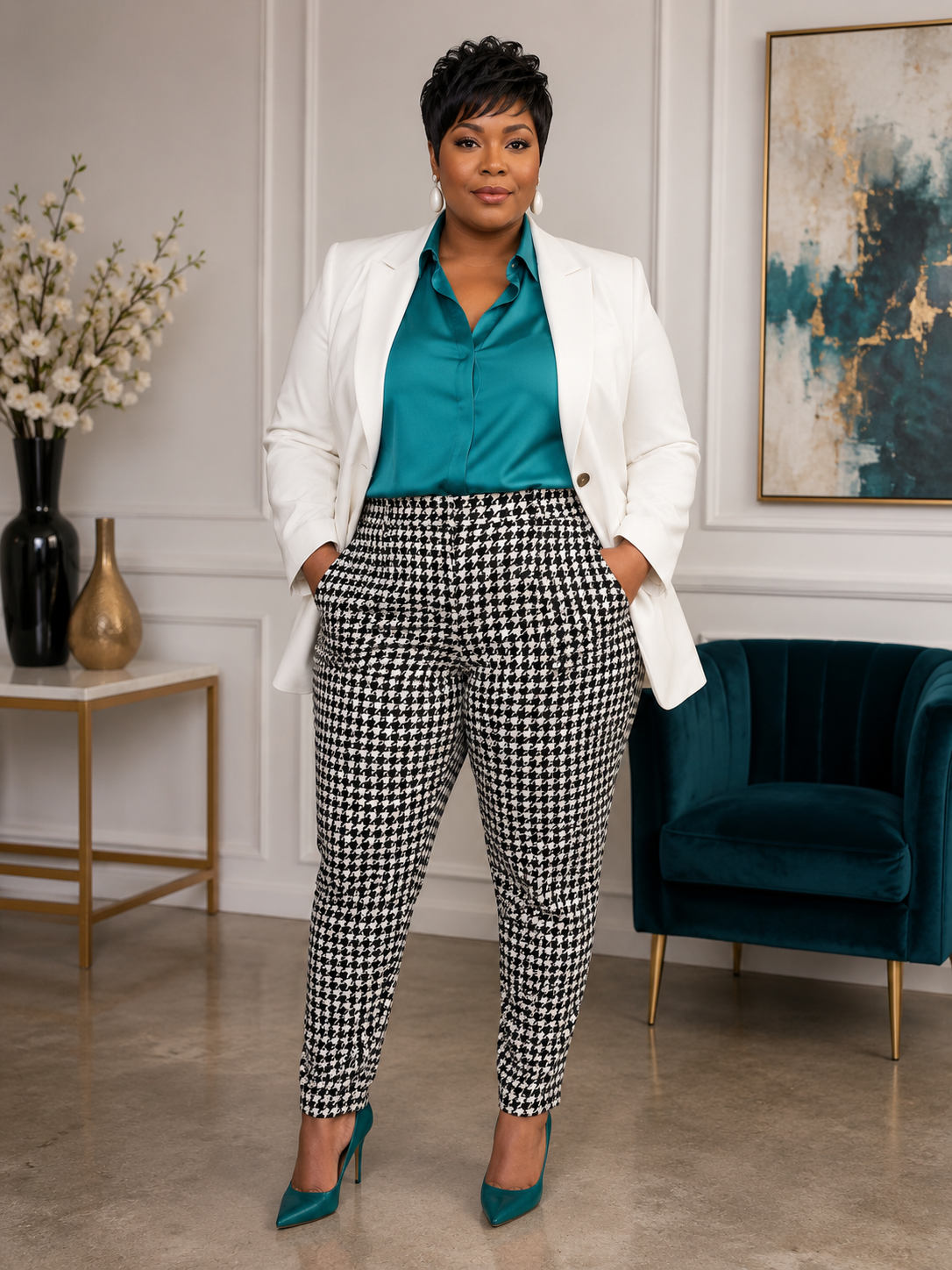 Monochrome Houndstooth Tapered Pants