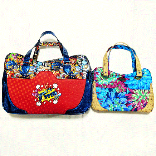Uhoh Creations george carry-all and handbag in two different fabric themes