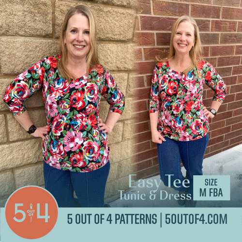 5 out of 4 easy tee, floral 3/4-sleeved variation
