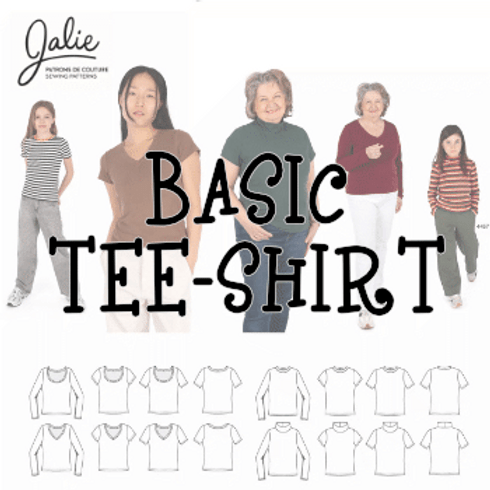 Jalie Tina t-shirt pattern front with class title over top