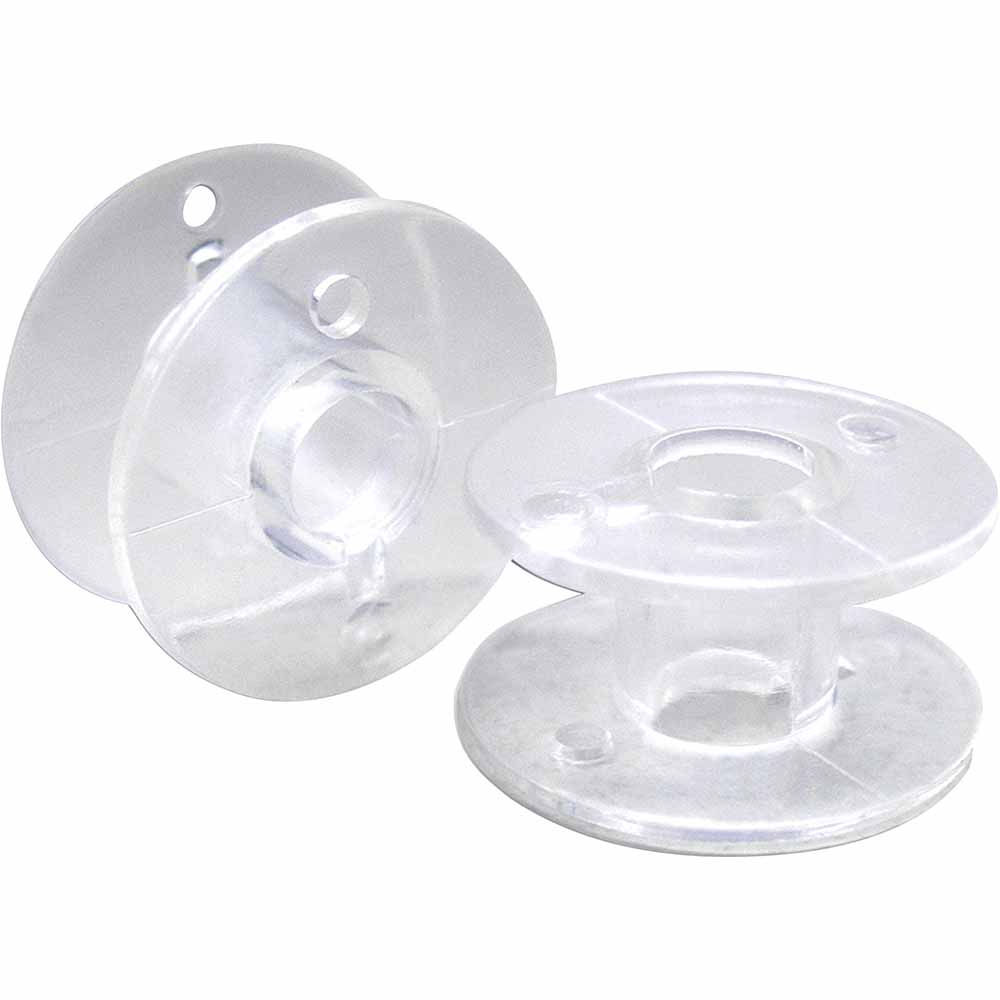 two clear plastic Class 15 bobbins