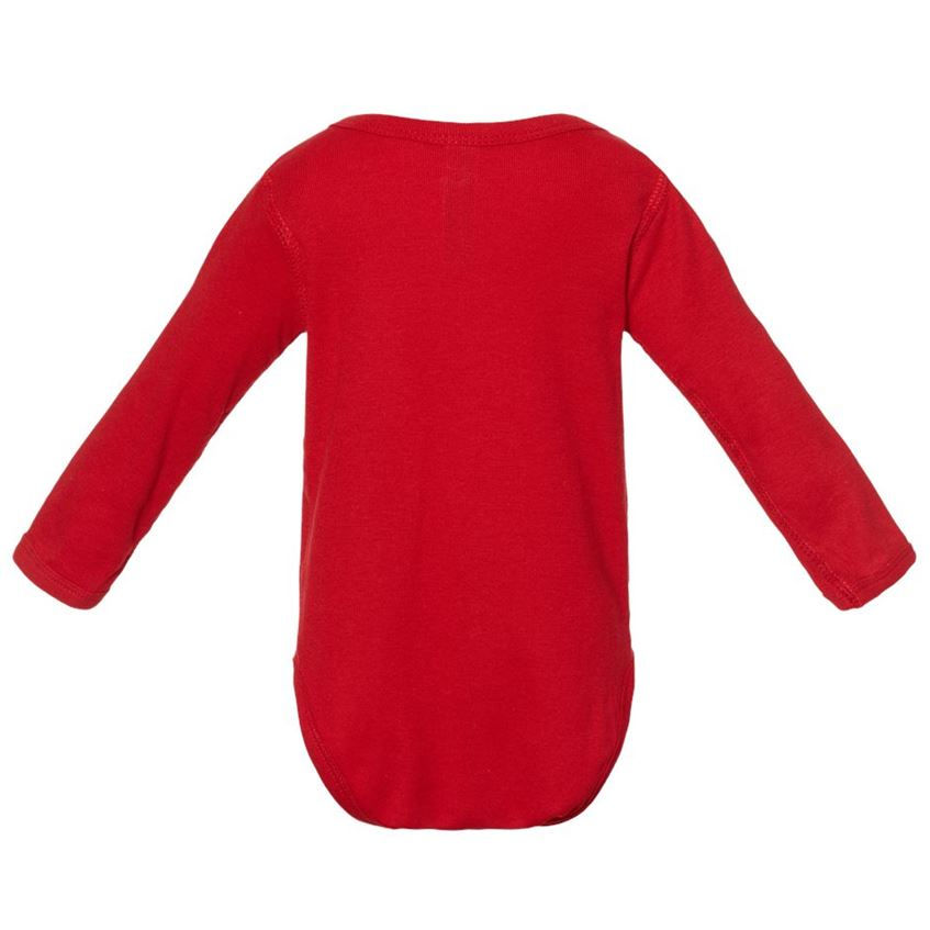 Thumbnail: back view of red Rabbit Skins brand long-sleeved baby bodysuit aka onesie