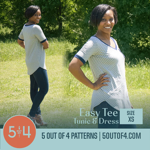 5 out of 4 easy tee with v-neck and shaped hem
