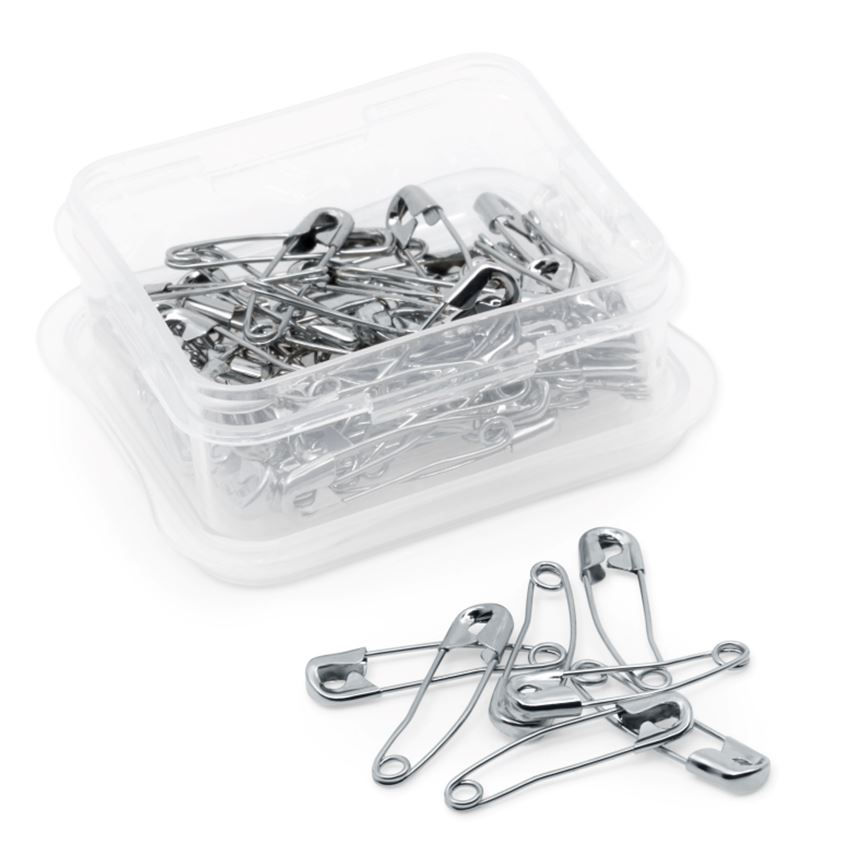 Thumbnail: a small platic container of quilters curved safety pins
