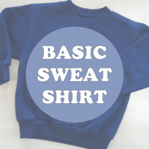 blue sweatshirt with title over top