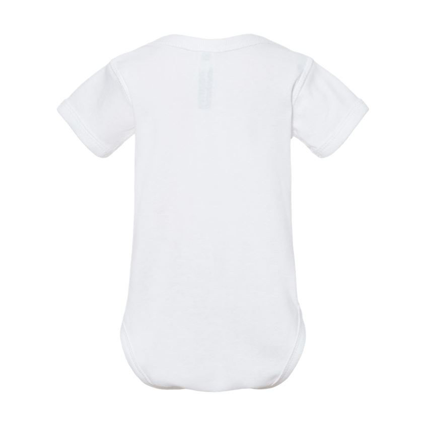 Thumbnail: back view of white Rabbit Skins brand baby bodysuit aka onesie