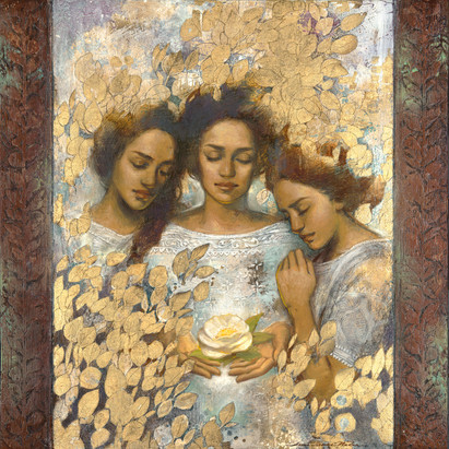 First Blossom Gold 30x30 inches 2021 Mixed Media on Panel