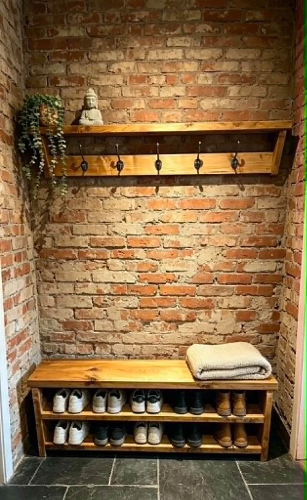 Thumbnail: Reclaimed Scaffold Board Shoe Rack & Coat Rack – Rustic Handmade Wood