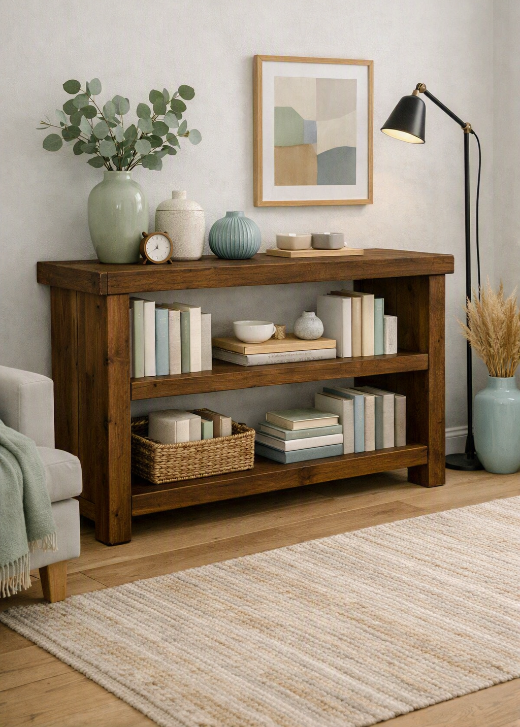 Handmade Rustic Solid Wood Console Table / Bookcase