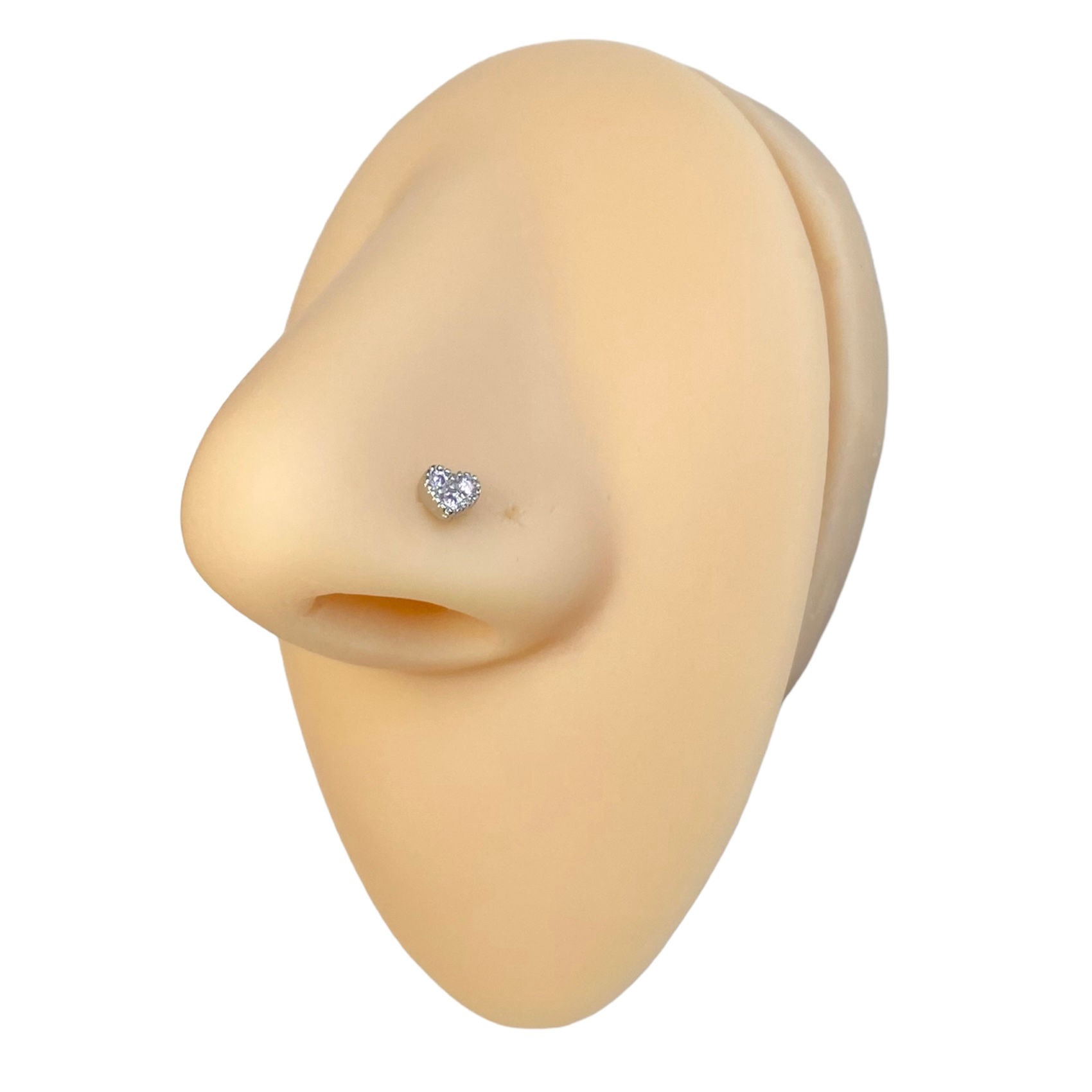 Pink 3 CZ Paved Heart Nose Stud