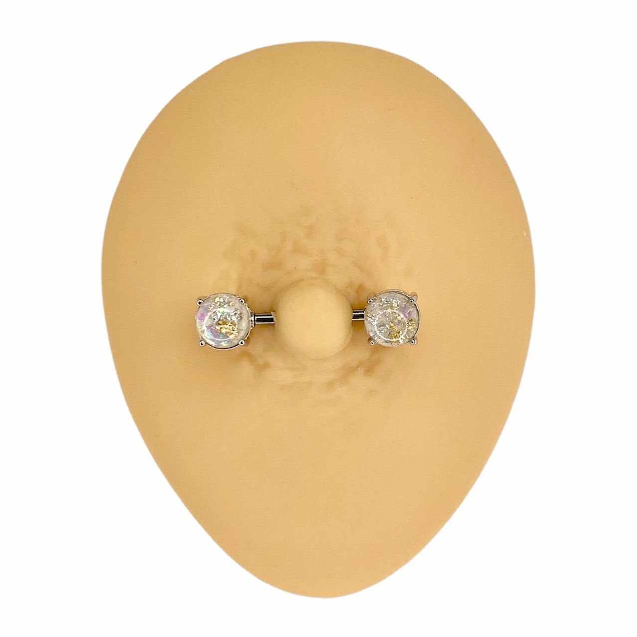 White Lava Glitter Prong Set Nipple Bar