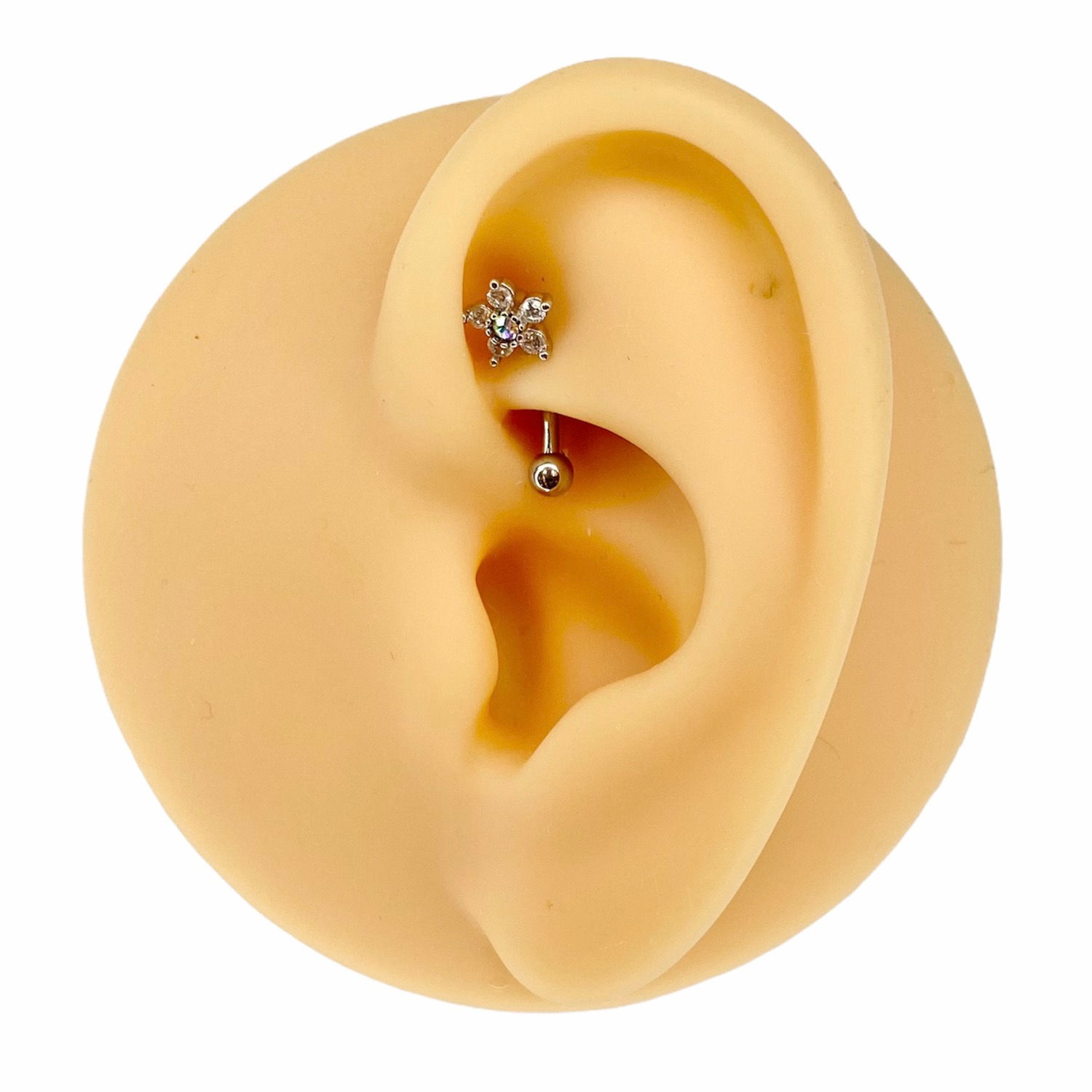 Aurora Borealis CZ Flower Curved Barbell