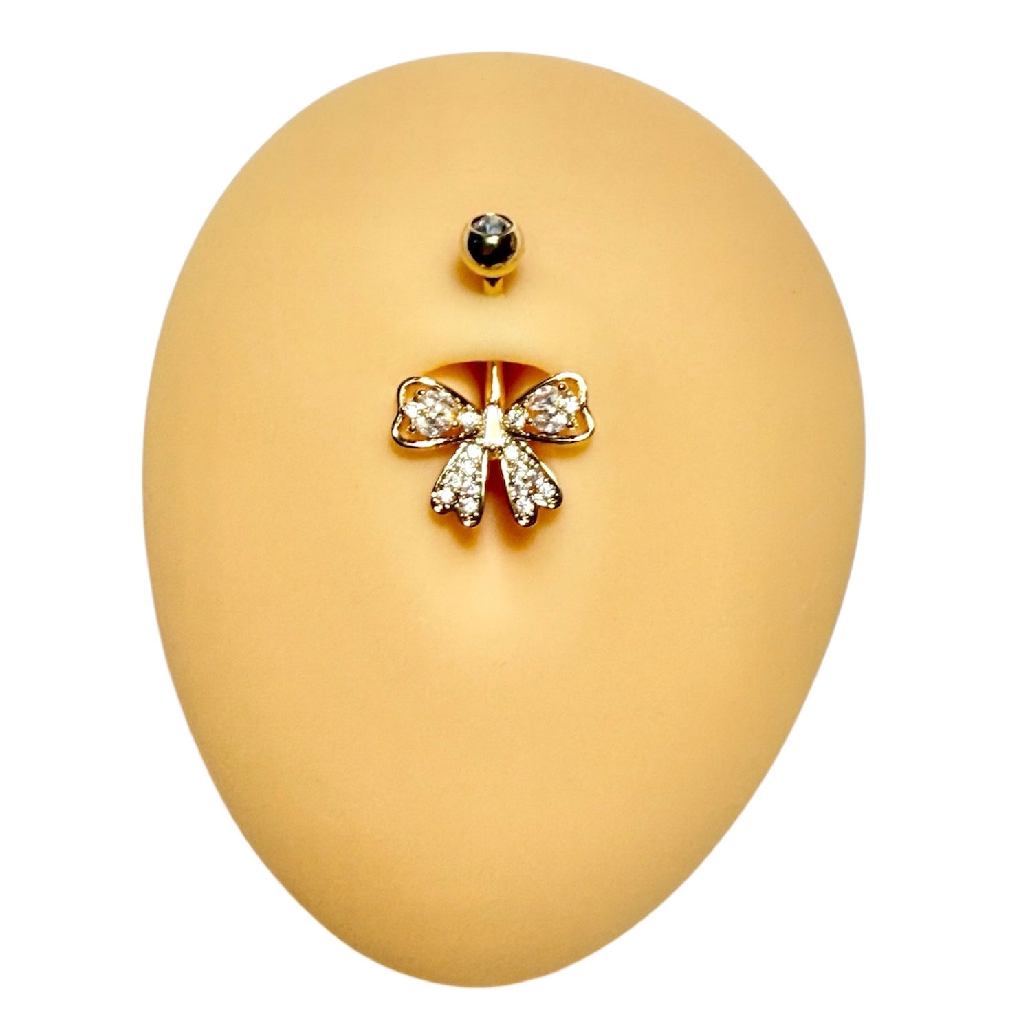 Gold CZ Bow Belly Bar 