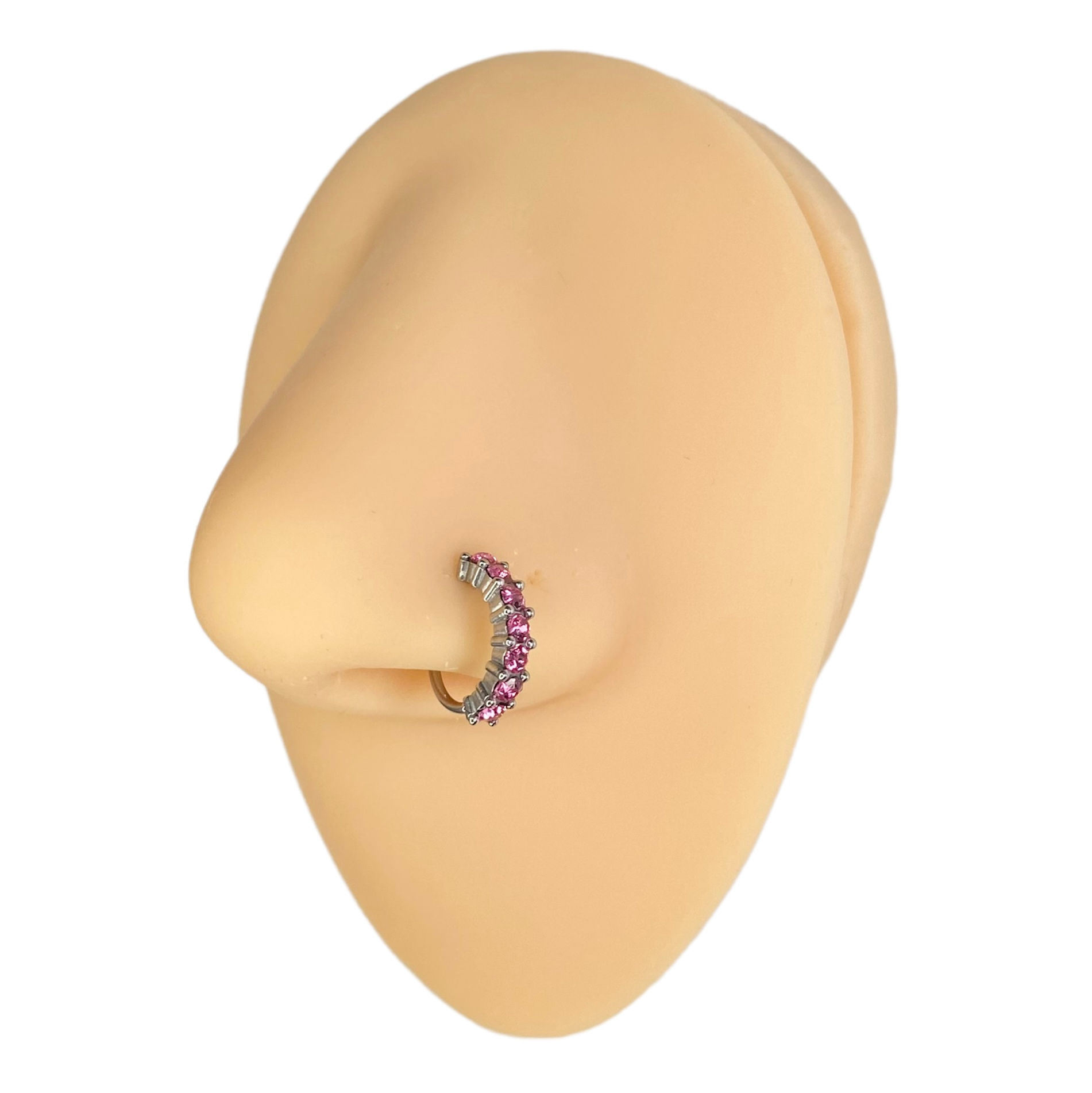 Pink 7 Crystal Gem Nose Hoop
