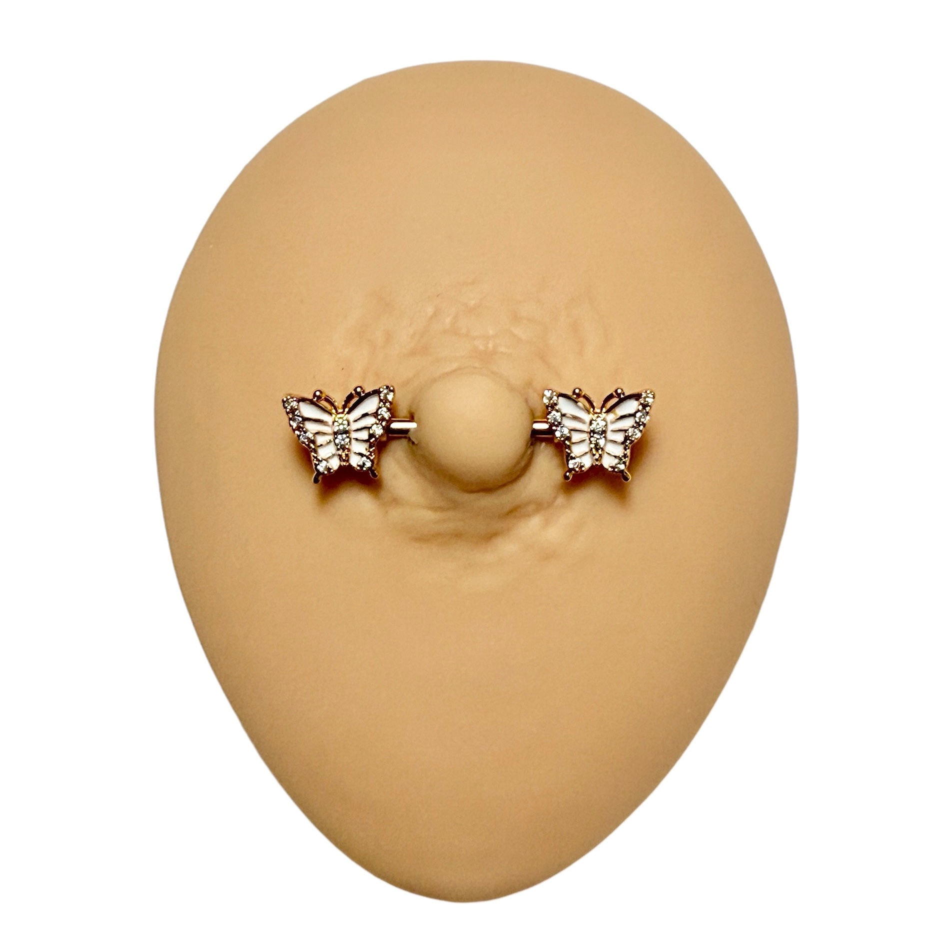Gold White CZ Butterfly Nipple Bar