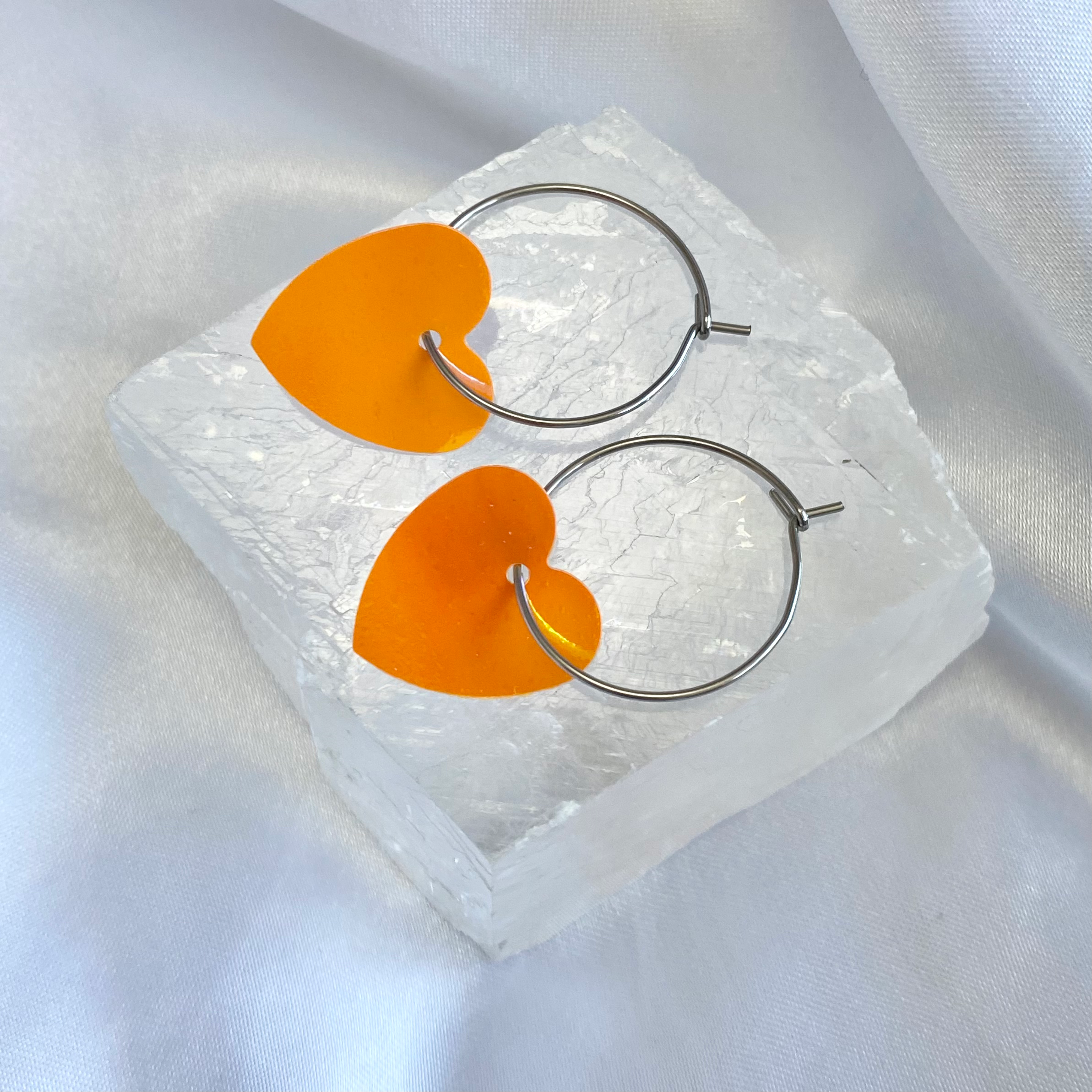 Orange AB Sequin Heart Hoop Earrings