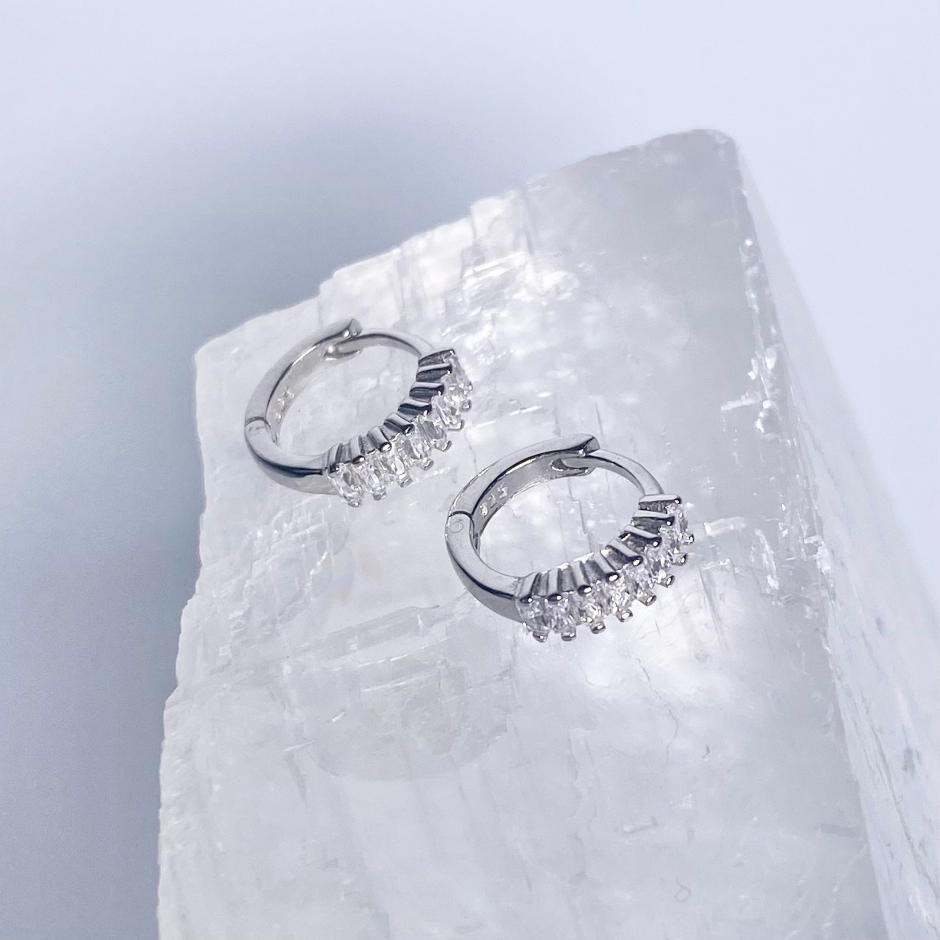 Silver Mini CZ Prong Hoop Earrings
