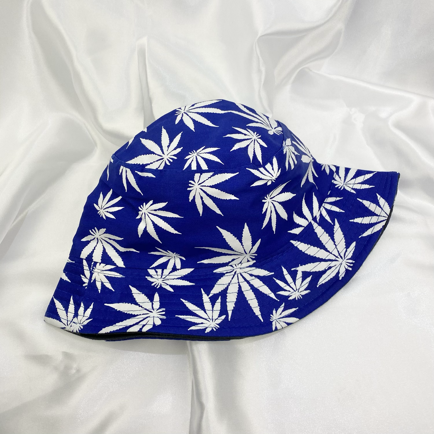 Blue & White Weed Leaf Bucket Hat