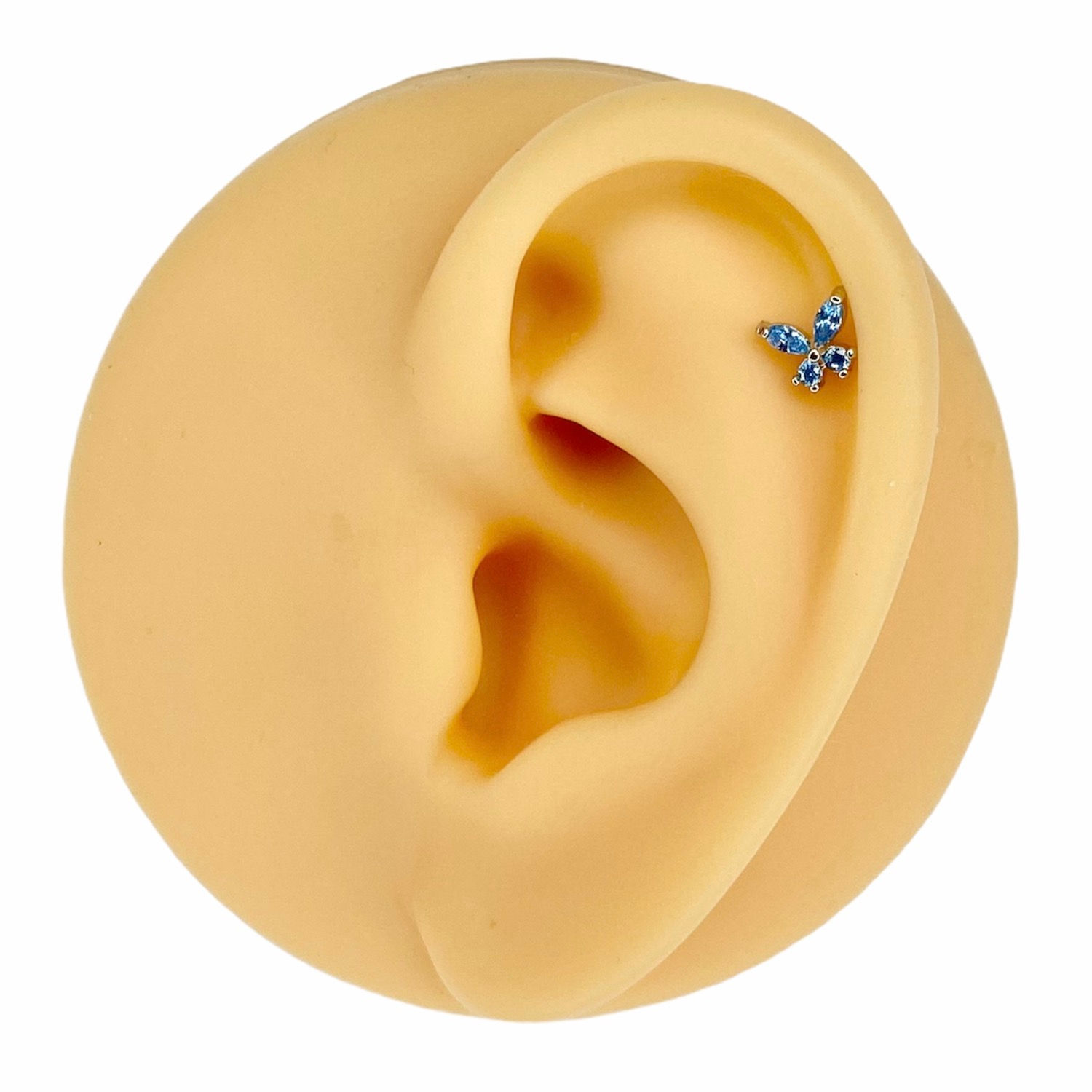 Blue Cubic Zirconia Butterfly Flat Back Stud