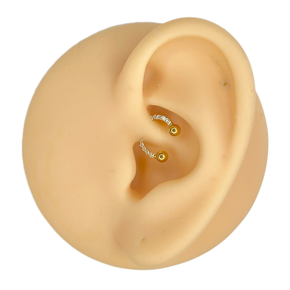 Thumbnail: Gold CZ Paved Sides Titanium Horseshoe Hoop 