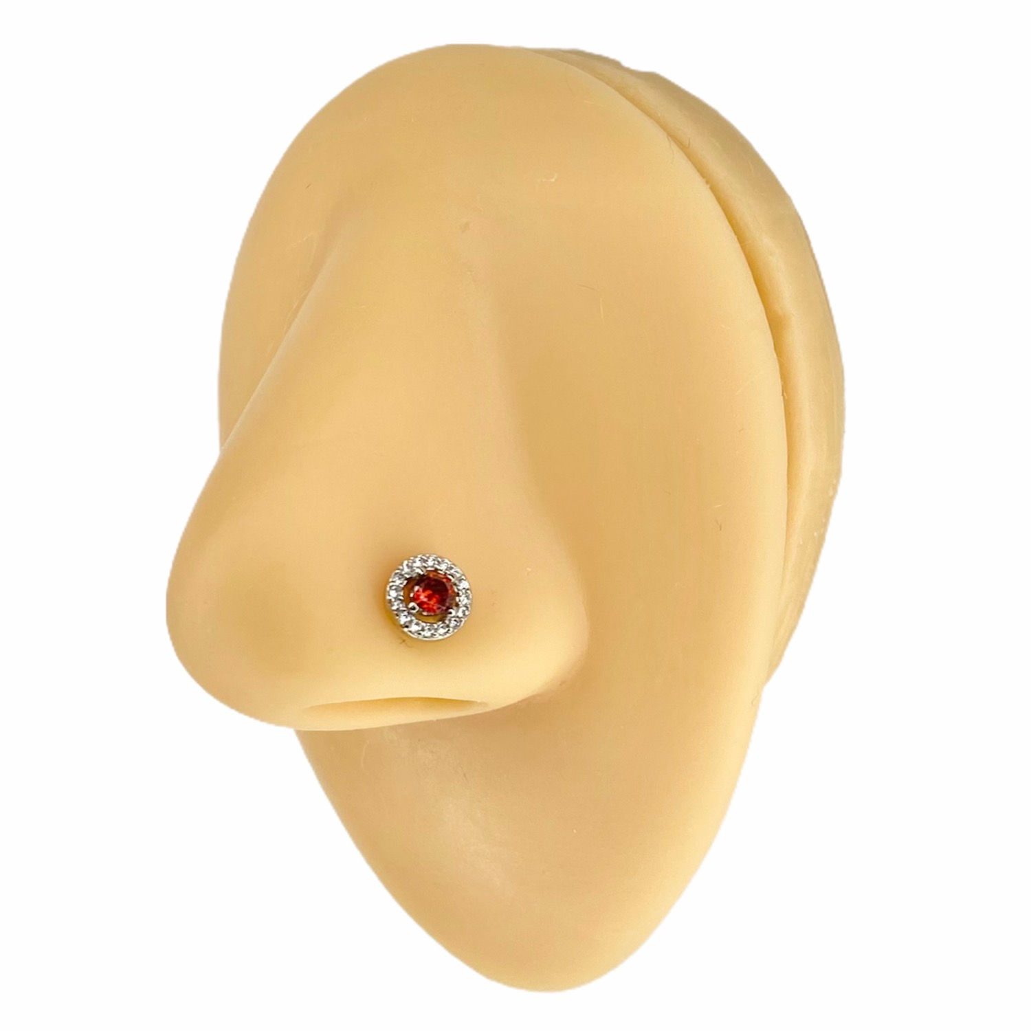 Red Double Tiered Round CZ Nose Stud