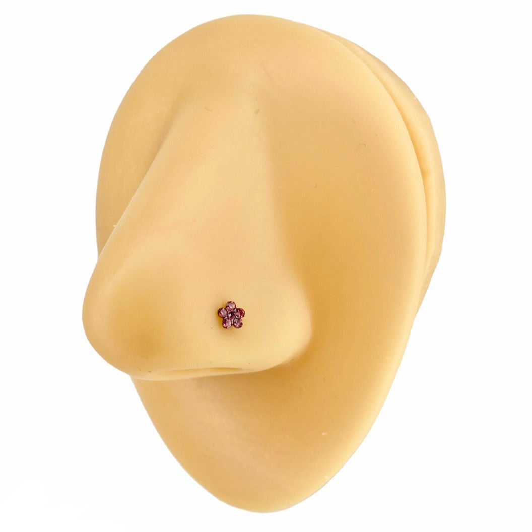 Pink Mini Crystal Flower Nose Stud