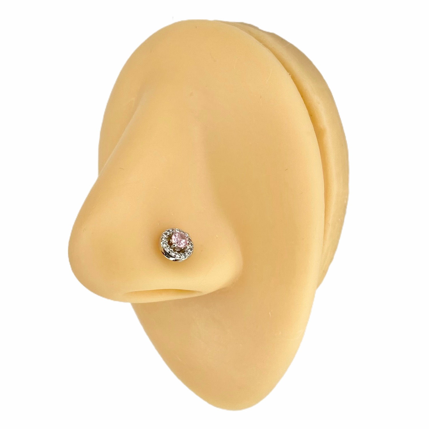 Pink Double Tiered Round CZ Nose Stud