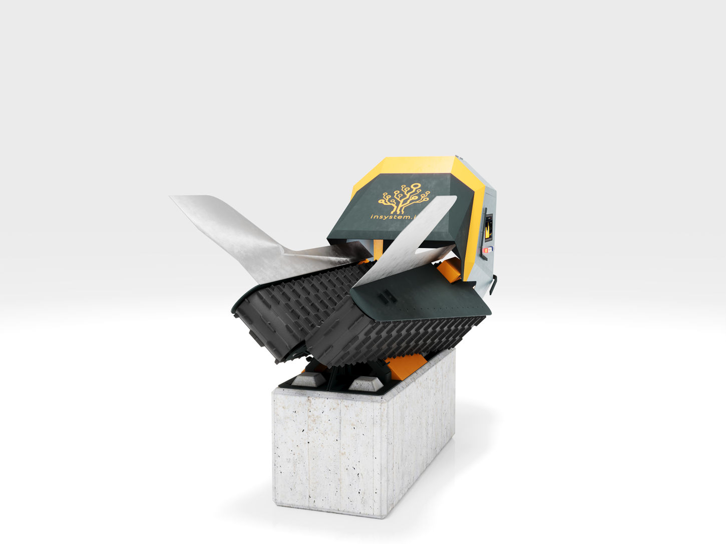 V-Heavy optical sorter viewed from front-left angle on a concrete base.