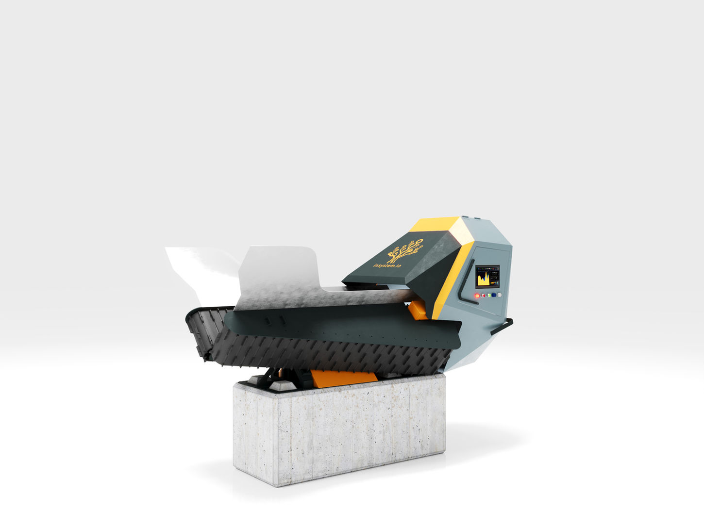 V-Heavy optical sorter viewed from left side on a concrete base.