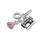 Thumbnail: Dressmakers Bead Charm in Sterling Silver.  3 separate elements hang from a circle which can be threaded through a bracelet. Elements are a pair of scissors with jewels along the blade, a singer style sewing machine in black with silver accents and a bodice dress in silver with a red skirt. 