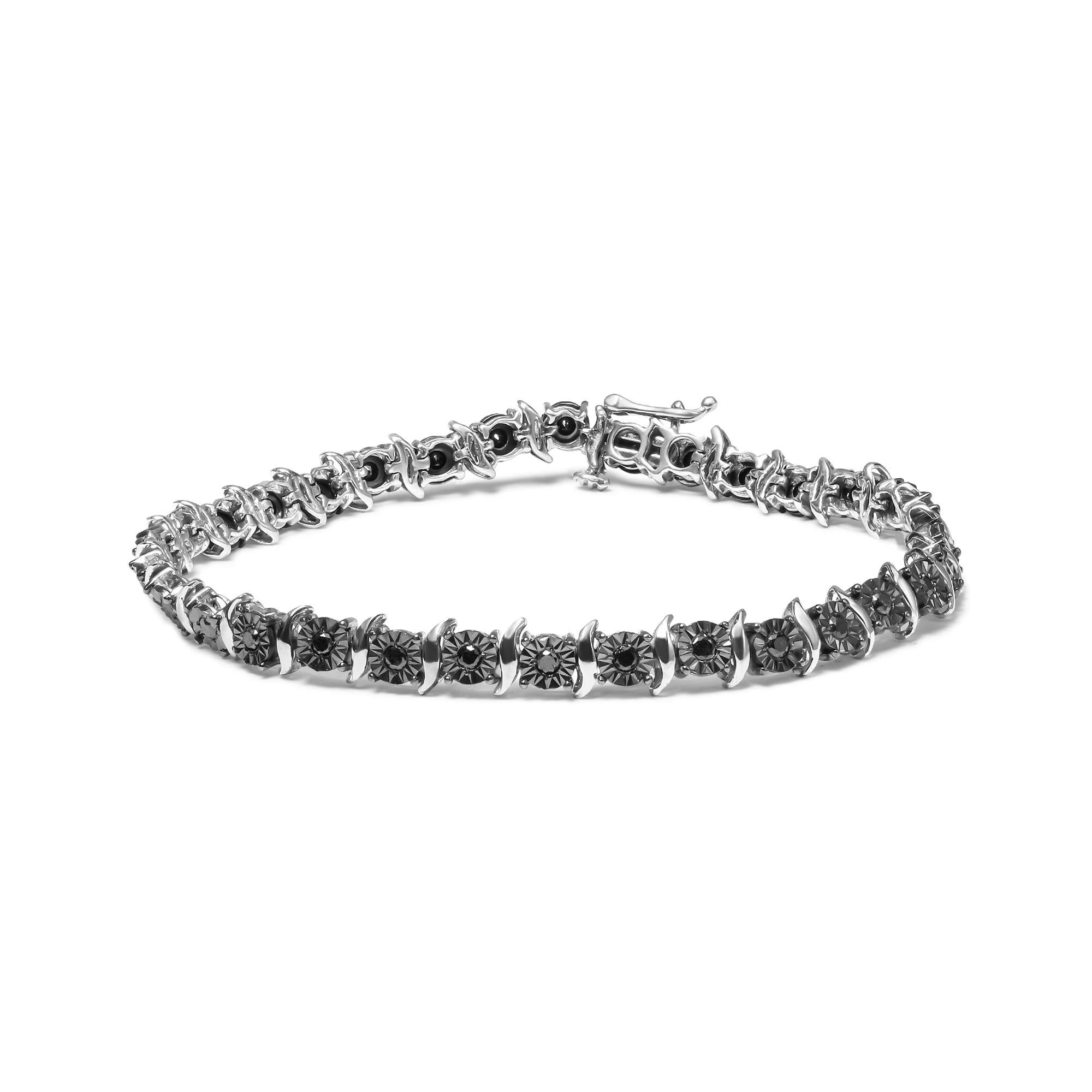 14k GF/Sterling Silver 1.0 Ct. Black Diamond S-Curve Miracle-Set Tennis Bracelet