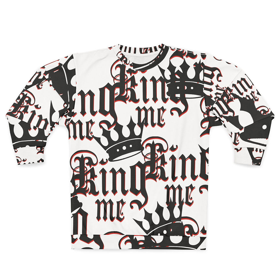 Unisex King me Sweatshirt (White Black/Red) Customized by VVE Apparel Co.
