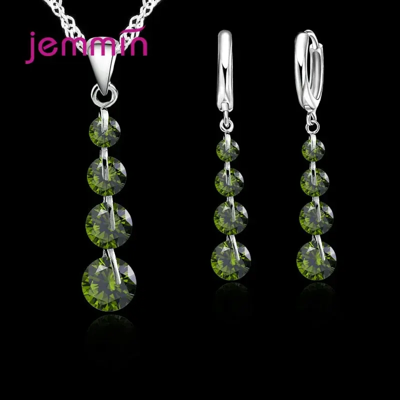 Thumbnail: Romantic Vertical 14k 925 Sterling Silver CZ Crystal Jewelry Sets