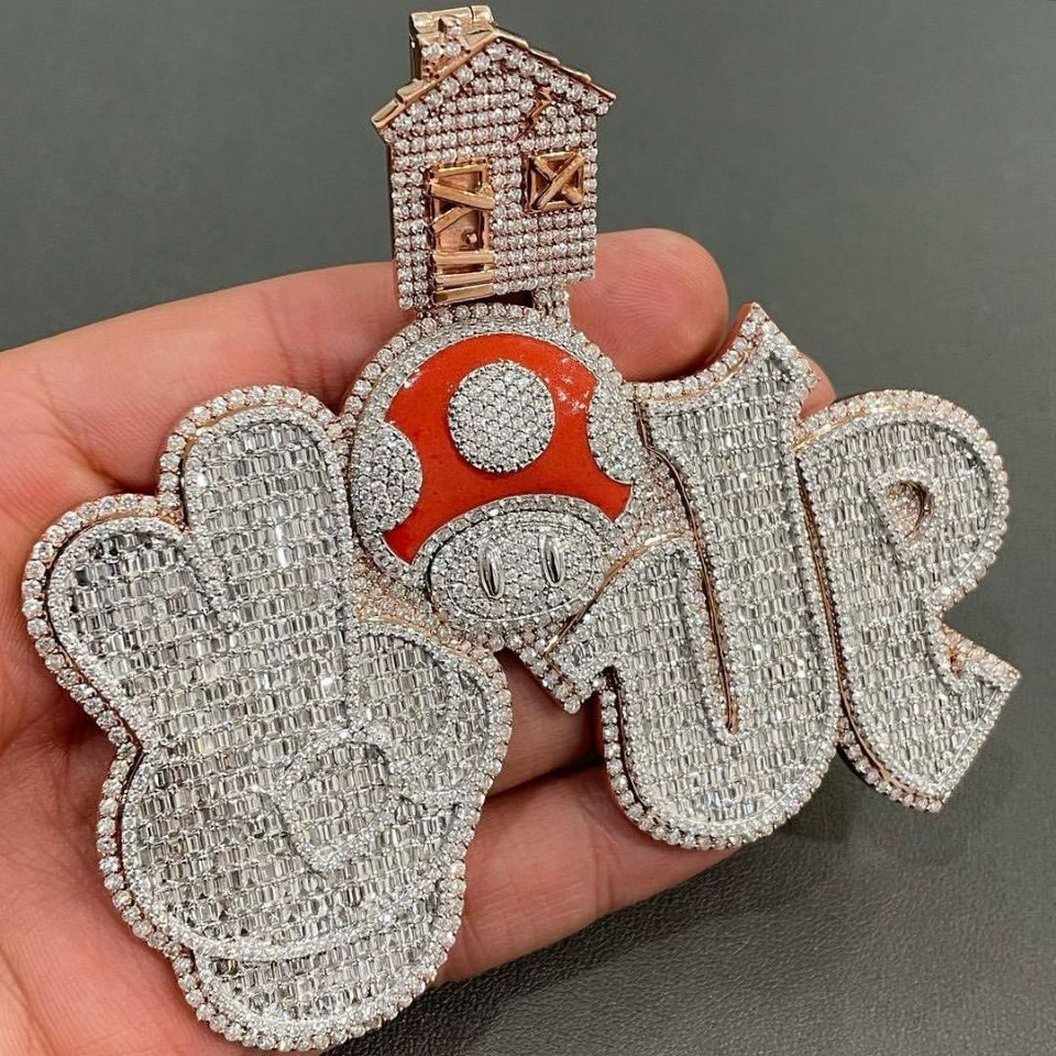 Thumbnail: 14K GF/925 Baguette VVS Lab Diamond Cutom Logo/Letter Name Pendant