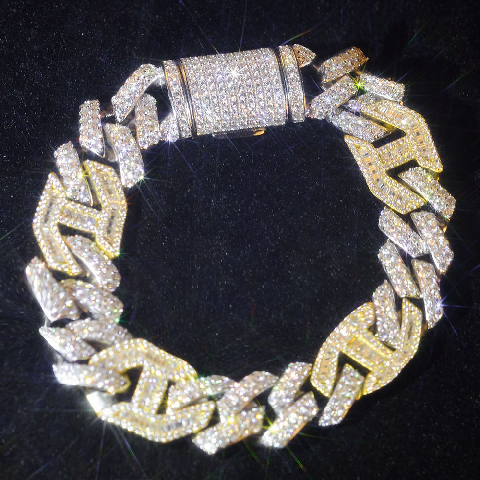 Thumbnail: 10k 14K 18k GF 925 Silver 15mm Chain Baguette Mojssanite Two Tones Bracelets