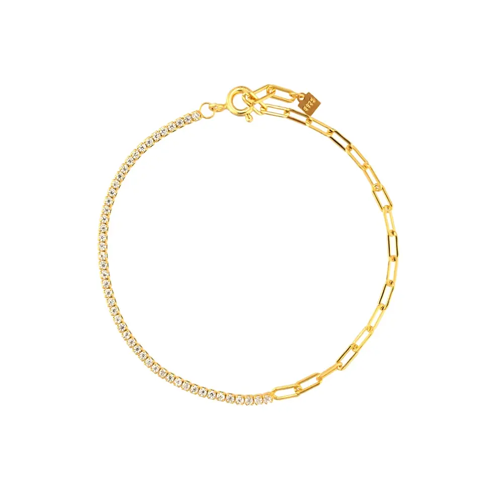 Thumbnail: 14K GF/925 Sterling Silver Cubic Zircon Chain Bracelet