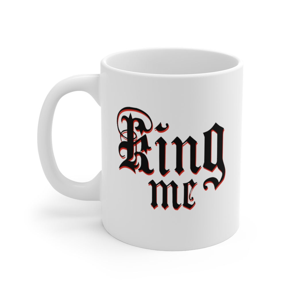 White Ceramic Mug (King me Black/Rd Text)