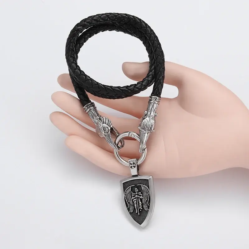 Thumbnail: Nordic Double Wolf Head /Thor's Hammer/Skulls Stainless Steel Jewelry