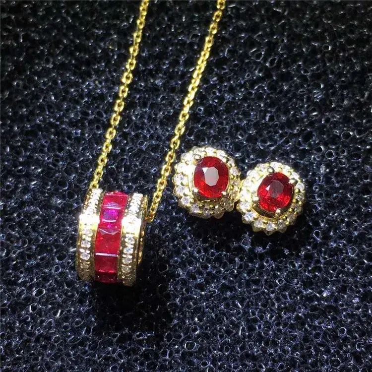 Thumbnail: Dubai 18k Yellow Gold Diamond Natural Red Ruby Jewelry Set for Women